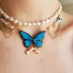 🦋 Azure Butterfly Pearl Necklace